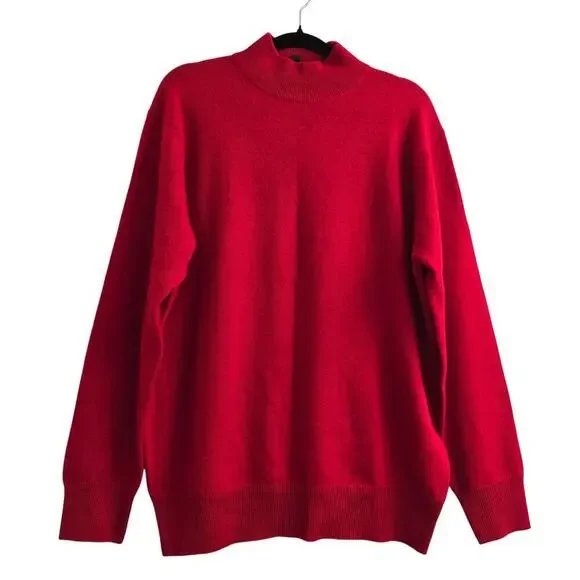 NWT Women's Red Cashmere Sweater M Mock Neck Classic Holiday Christmas Luxury - Picture 1 of 7